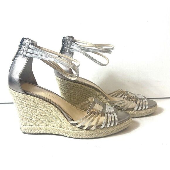 Enzo Angiolini Platform Wedges Ankle Strap Open Toe Sandals Metallic Womens 8.5M - Picture 1 of 14